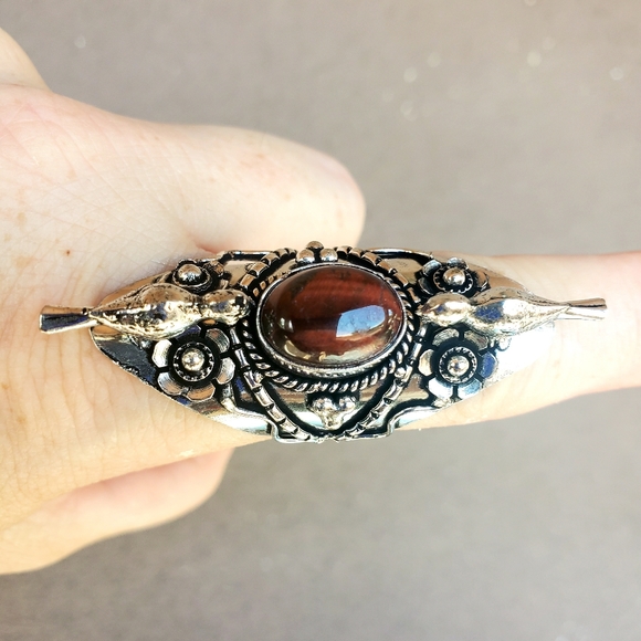 New Unique Red Tiger Eye 2 Birds 925 Silver Statement Ring. - Picture 3 of 15